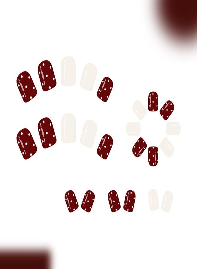 OSTTMA 24Pcs Polka Dot Press on Nails Short Square Fake Nails Brown＆White Acrylic Nail Glossy Cute Polka Dots Nails Press ons Full Cover Reusable Glue on Nail for Women DIY Manicure Accessories - Image 5